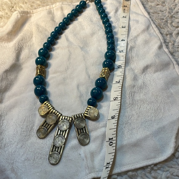 Handmade Aztec Brass Turquoise Beaded Collar 21in Necklace - Picture 6 of 7